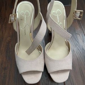 Jessica Simpson Pirelli beige suede black heel platform